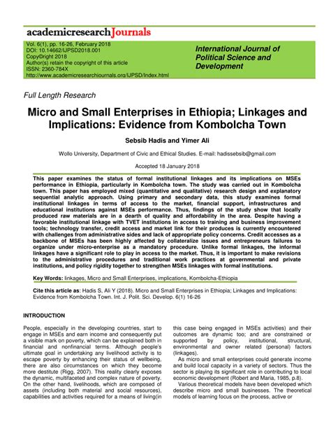 Key words: MSEs, performances, Access to business information, market linkage ,promotion,. . Research proposal on micro and small enterprises in ethiopia pdf